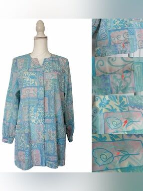 Barco Uniforms Pastel Swirl Button-Front Nursing Medical Scrub Top Women’s Med